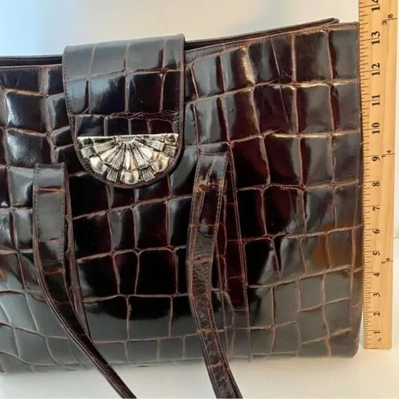Vintage Neiman Marcus Dark Brown Crocodile-Embossed Leather Tote Bag - Picture 8 of 8
